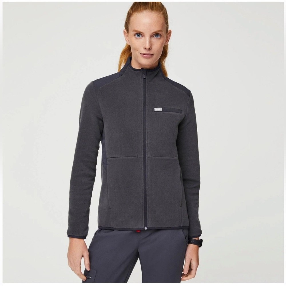 Figs on shift jacket in deep charcoal